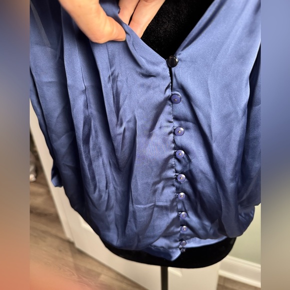 Luluvia Anthropologie tie neck draped shoulder lined top buttons down back bow - Picture 6 of 10